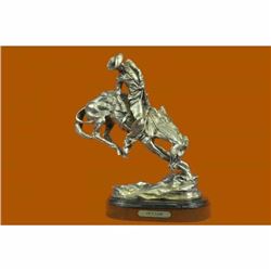 100% Real Silver Covered Bronze Cowboy on Rearing Horse Sculpture Remington Sale