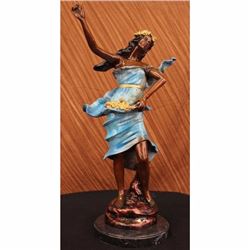 Large Island Girl with Flower Bronze Art Deco Sculpture Hot Cast Metal Figurine
