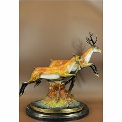 Art Deco Special Patina Two Running Stags Bronze Sculpture Musem Quality LTD Ed
