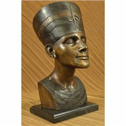 VINTAGE EGYPTIAN BRONZE SPELTER QUEEN NEFERTITI STATUE BUST ART SECO HOT CAST NR