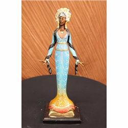 Signed Native American Indian Girl Bronze Sculpture Figure Statue Figurine Decor