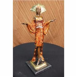 Poising Indian Princess Bronze Sculpture Art Deco Marble Base Figurine Figure