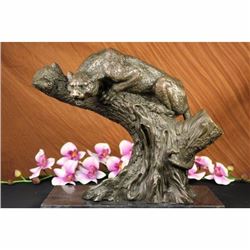 VIENNA BRONZE SCULPTURE JAGUAR PANTHER BY MILO STATUE ON MARBLE BASE FIGURINE
