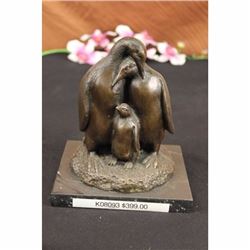 EMPEROR PENGUIN  FAMILY ART BRONZE SCULPTURE STATUE