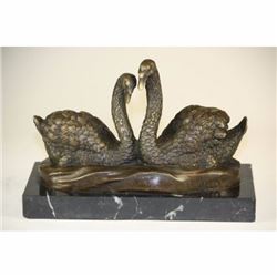 2 SWAN DANCING BRONZE SCULPTURE
