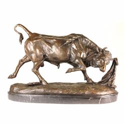 LARGE CHARGING BULL AFTER COMOLERA BRONZE SCULPTURE
