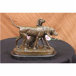 SIGNED VINTAGE HUNTING DOGS BRONZE SCULPTURE