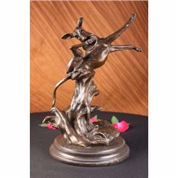 YOUNG FRISKY PUP WITH FRISBEE BRONZE SCULPTURE