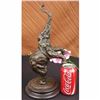 Image 2 : HAPPY ELEPHANT BRONZE SCULPTURE STATUE LUCKY TRUNK UP MARBLE BASE FIGURINE