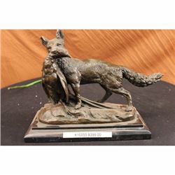 EMILE TRUFFOT POACHER FOX  PHEASANT BRONZE SCULPTURE