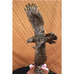 35 TALL ART DECO SIGNED BALD EAGLE BRONZE SCULPTURE NR