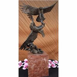 HUGE MILO FIGHTING EAGLES BRONZE SCULPTURE STATUE ON MARBLE BASE FIGURINE