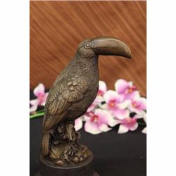 LOVELY SIGNED BIRD GENUINE PURE HOTCAST BRONZE STATUE ON MARBLE SCULPTURE FIGURE
