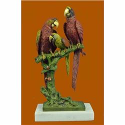 Handcrafted Brazilian Parrot Family Bronze Sculpture on White Marble Base Figure
