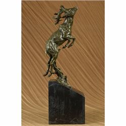 Signed Bugatti Male Deer Stag Buck Jumping Bronze Sculpture Wild Life Statue Art