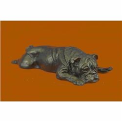 Adorable Sweet Little Bulldog Bronze Sculpture Statue Figurine Figure Home Deco