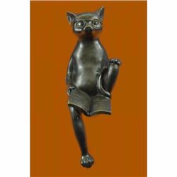 Bronze Sculpture Large Cat For Desk Home Office Decor Lost Wax Masterpiece Nick