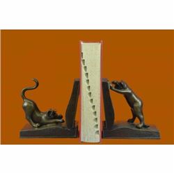 Signed Original Two Playful Cat Bookends Book Ends Bronze Sculpture Statue Sale