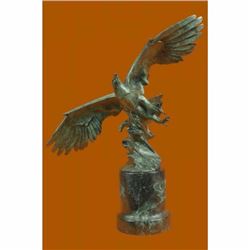 Signed Extra Large American Eagle Green Patina with Spread Wings Bronze Statue