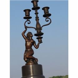 SIGNED EROTIC NUDE GIRL BRONZE CANDLE HOLDER VINTAGE
