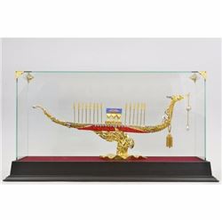 24K Gold Bronze Extra Large Chinese Ship with Ruby Sapphire Jewelry Sculpture NR