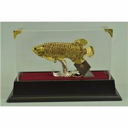 24K Gold Plated Vienna Fish with Crystals Fish Marine Bronze Sculpture Figurine
