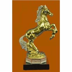 24K Gold Silver Plated Wild Horse Bronze with Cubic Zirconi Sculpture Statue Art