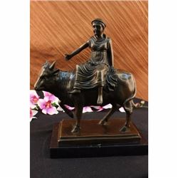 Abstract Botero Young Woman Rides a Bull Bronze Marble Sculpture Statue