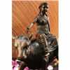 Image 4 : Abstract Botero Young Woman Rides a Bull Bronze Marble Sculpture Statue