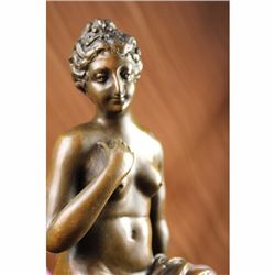Signed Nude Erotic Model Portrait Bronze Statue Marble Base