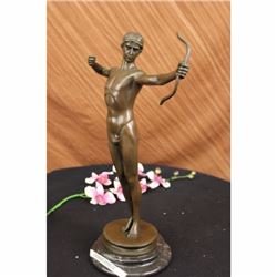 Sign~Mercie~Nude Roman Archer Bronze Sculpture Statue