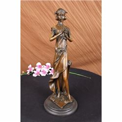 Young Girl Playing Flute Bronze Sculpture