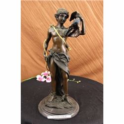 Signed ~Moreau~ Hunter Bird Stag Bronze Sculpture Marble Base Figurine Figure