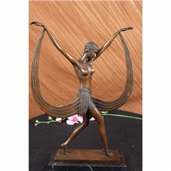 Art Deco ~C. Mirval~Ribbon Dancer Bronze Figurine Marble Figure Nouveau