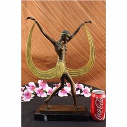 Art Deco Signed By Mirval Ribbon Dancer Bronze Sculpture Statue Figure