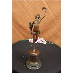 Erotic Nude Girl W/Tulip Flower Bronze Statue