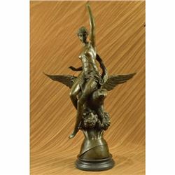 Signed Picault Nude Girl Riding Eagle Bronze Sculpture Hot Cast Mythical Figure