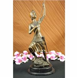 Hot Cast Bronze Statue Joan of Arc French Military Hero W/ flag Marble