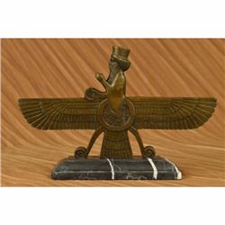 Art Deco Persian Warrior King Bronze Sculpture Statue Marble Base Figurine Decor