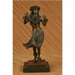 100% Bronze Hawaiian Hula Dancer Tiki Girl Nude Sculpture Statue Art Decor Beach