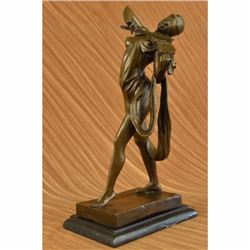 Erotic Nude Art Blindfold Female Violin Player Bronze Sculpture Statue Art Deco