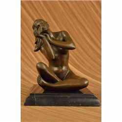 Signed Original Mavchi Nude Female Holding a Love Bird Bronze Sculpture Figure