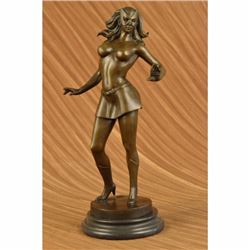 Signed Catwoman Cat Woman Bronze Sculpture Comic Marble Base Figurine Home Decor