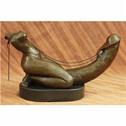 Original Mavchi Erotic Sexy Nude Girl Rides Phallus with Chain Bronze Sculpture