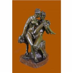 Nude Erotic Art Nude Nymph with Satyr Bronze Sculpture Marble Base Figurine Giftre Art Deco Farm Fig