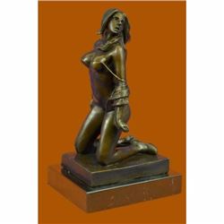 Hot Cast Nude Female holding Whip Bronze Sculpture Marble Base Figurine Figure