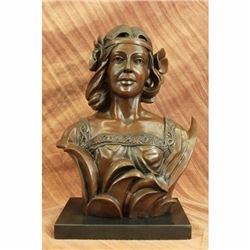 Museum Quality 100% Real Bronze Female Bust Sculpture Marble Base Statue