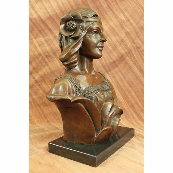 Museum Quality 100 Real Bronze Female Bust Sculpture Marble Base Statue