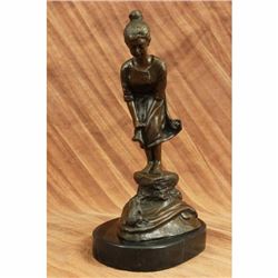 Signed Original Eisenberg Art Deco Style School Girl Bronze Sculpture Figurine