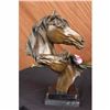 Image 1 : BEAUTIFUL PURE BRONZE MOUNTED TWO HORSES HORSE STATUE BUST FIGURE SCULPTURE